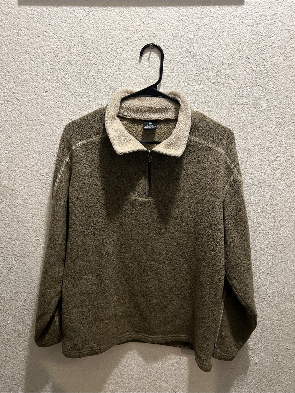 Kuhl Olive Green Sherpa Zip-Up Pullover with Cream Collar